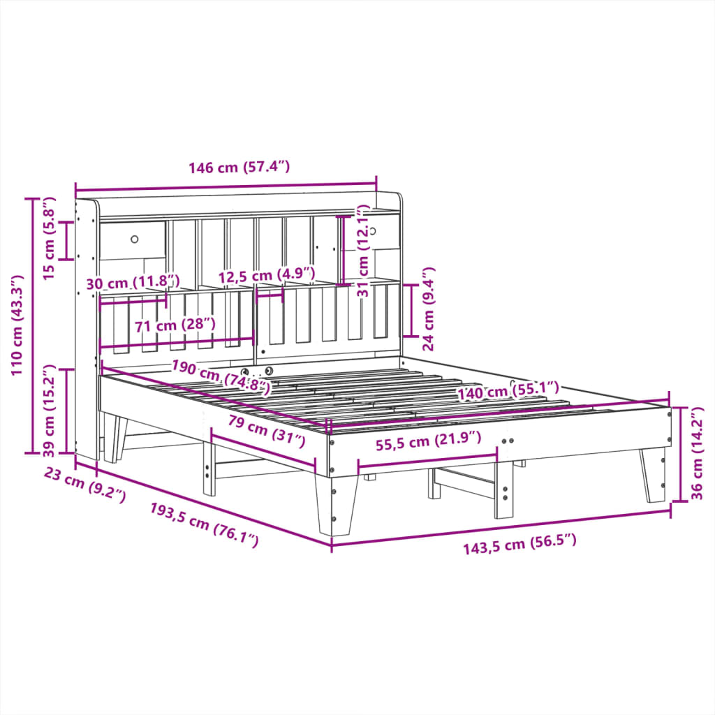 vidaXL Bed met matras massief grenenhout wasbruin 140x190 cm