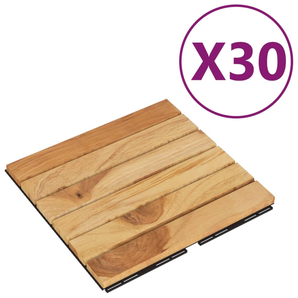 vidaXL Terrastegels 30 st 30x30 cm massief teakhout verticaal patroon