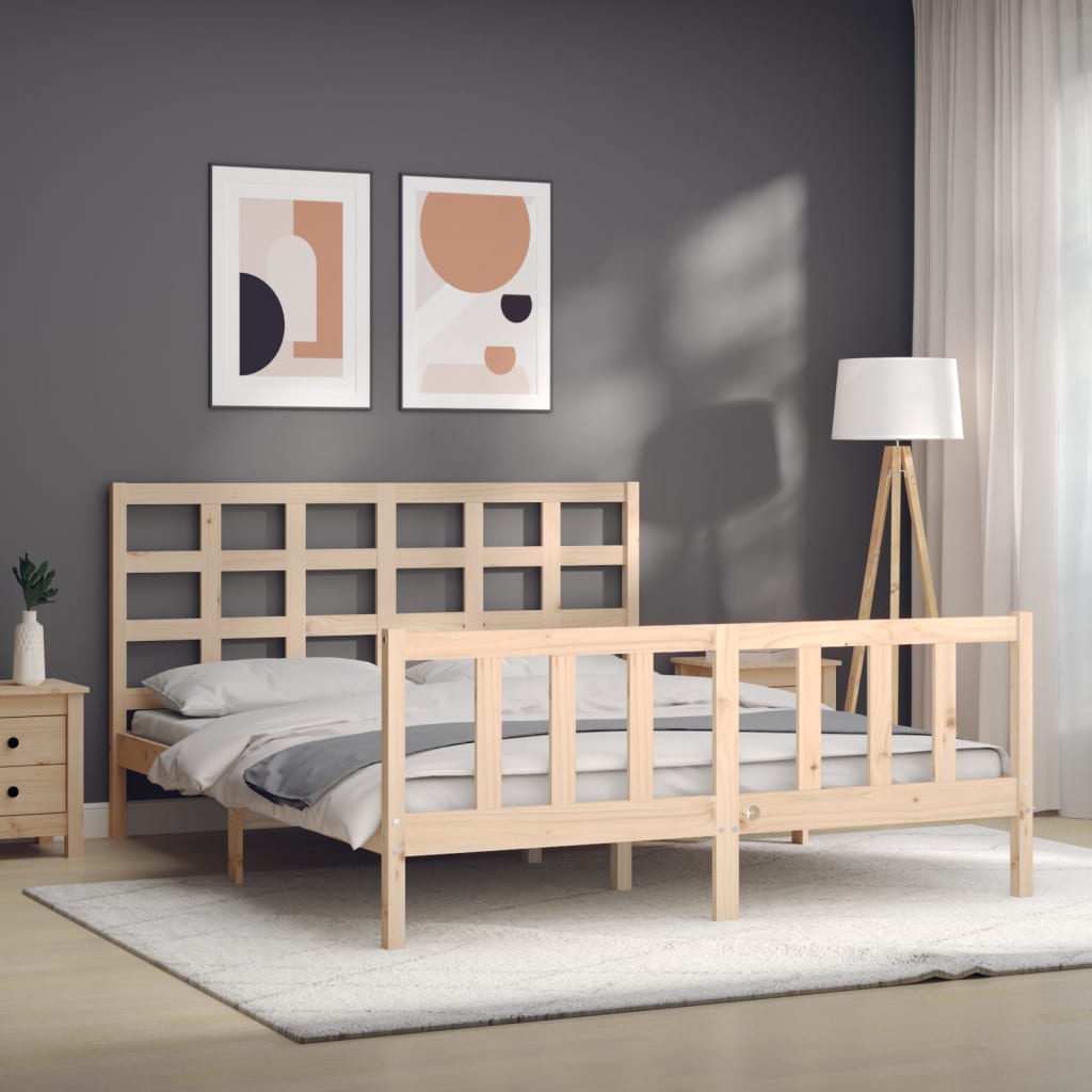 vidaXL Bedframe met hoofdbord massief hout