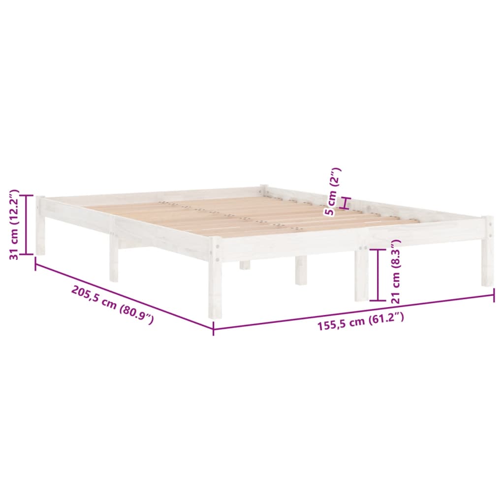 vidaXL Bedframe massief hout wit 150x200 cm