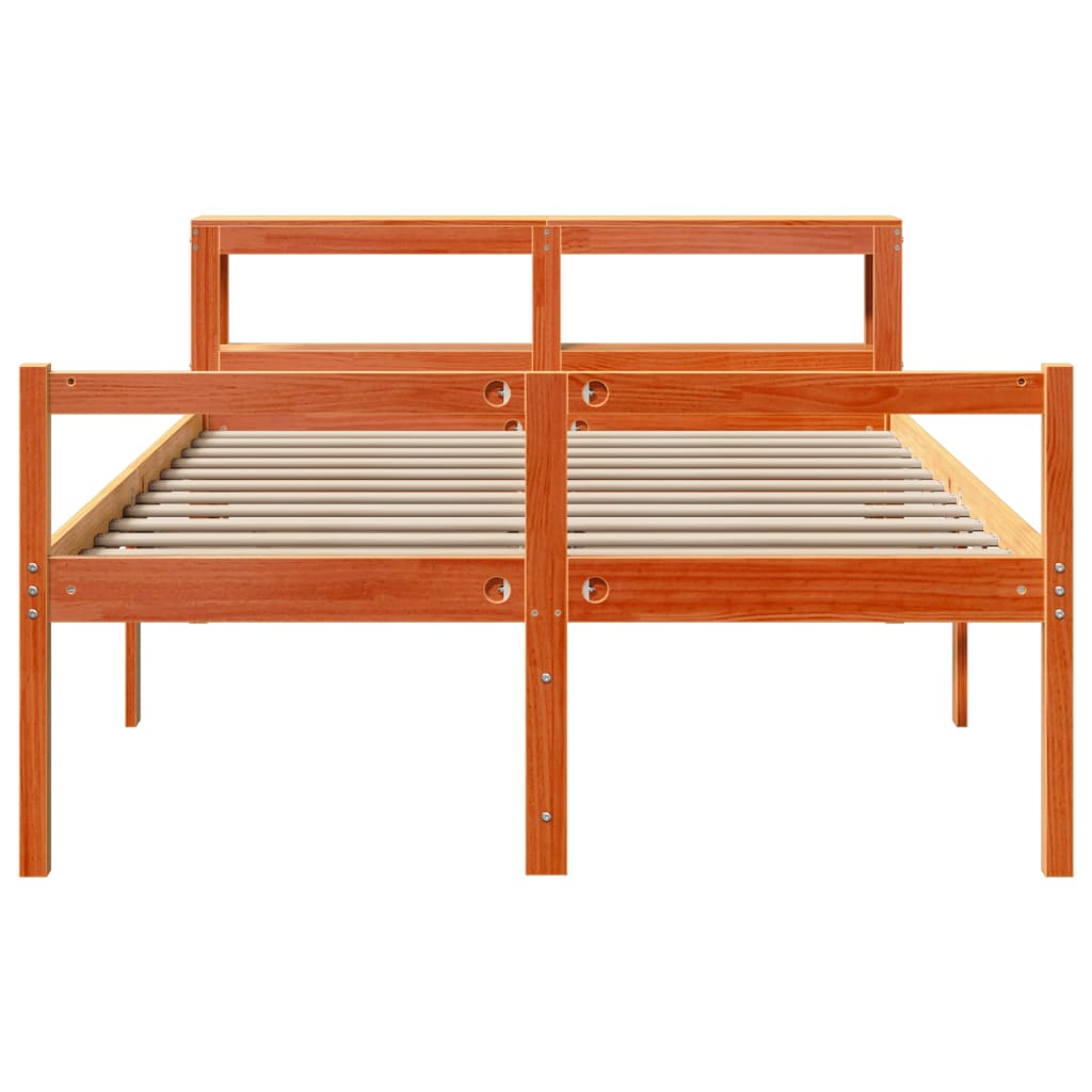 vidaXL Bedframe met hoofdbord massief grenenhout wasbruin 160x200 cm