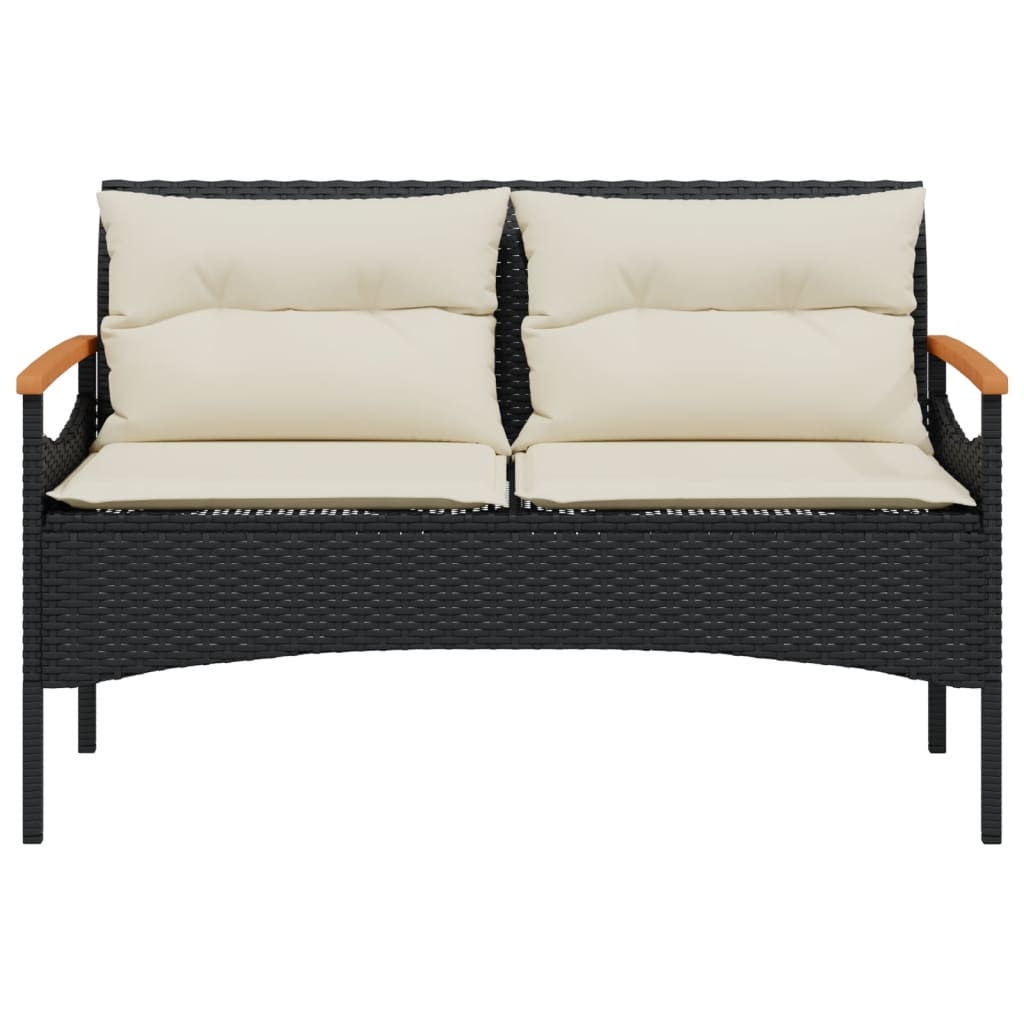 vidaXL Tuinbank met kussens 116x62,5x74 cm poly rattan zwart