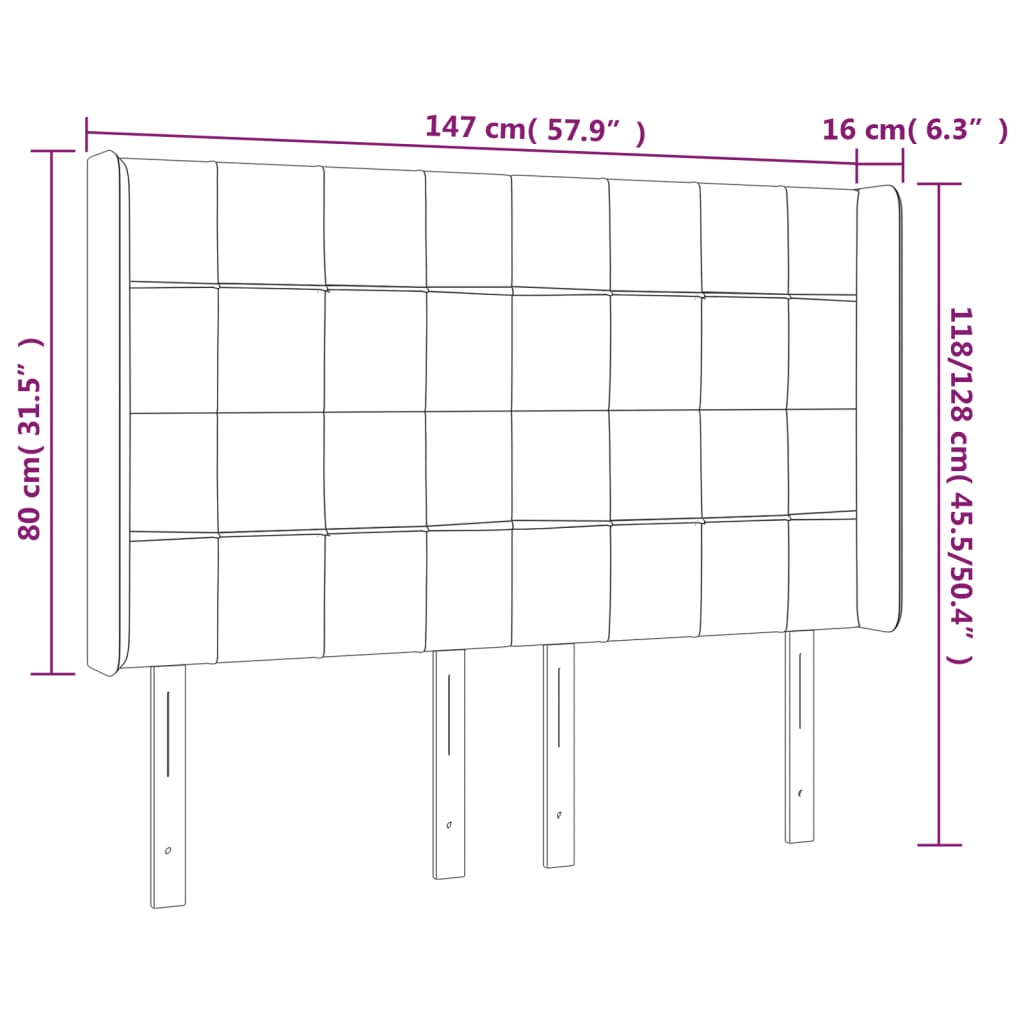 vidaXL Hoofdbord LED 147x16x118/128 cm fluweel zwart