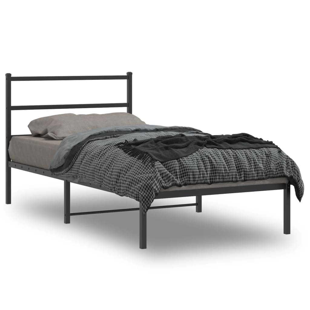 vidaXL Bedframe met hoofdbord metaal zwart 100x190 cm