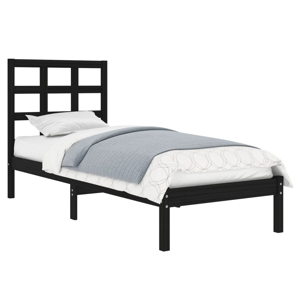 vidaXL Bedframe massief hout zwart 90x190 cm