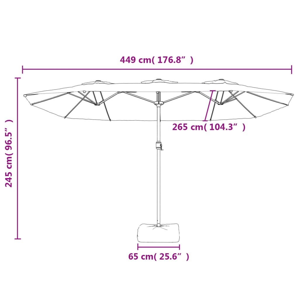 vidaXL Parasol dubbel dak met LED 449x245 cm zwart