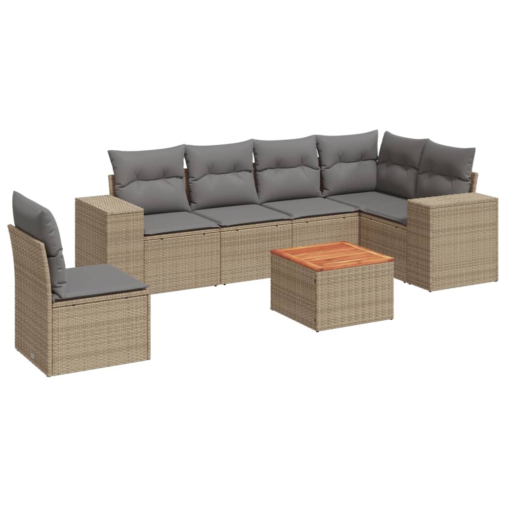 vidaXL 7-delige Loungeset met kussens poly rattan beige