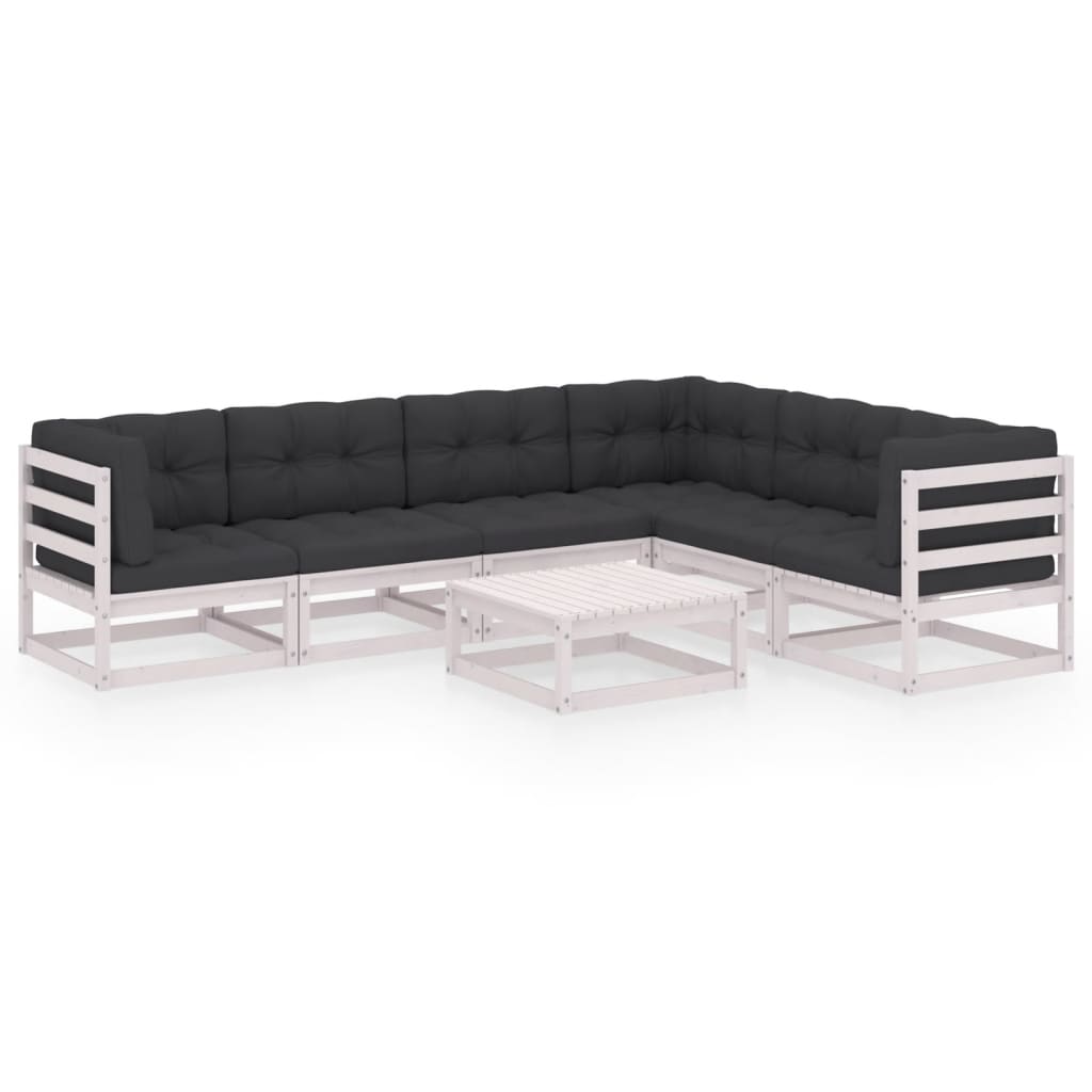 vidaXL 7-delige Loungeset met kussens massief grenenhout wit