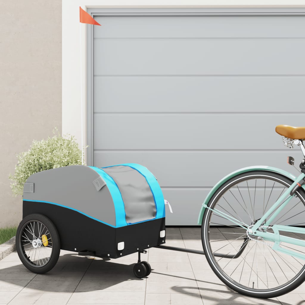 vidaXL Fietstrailer 45 kg ijzer zwart en blauw