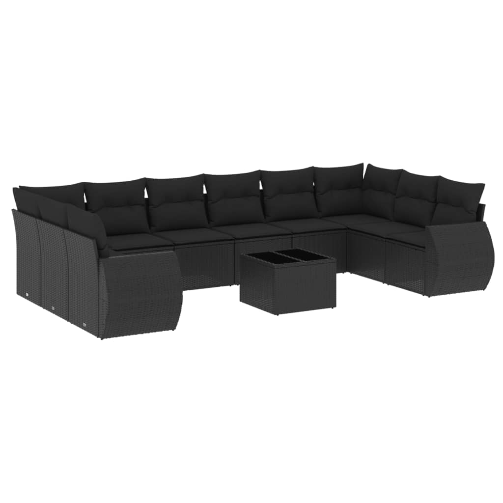 vidaXL 11-delige Loungeset met kussens poly rattan zwart