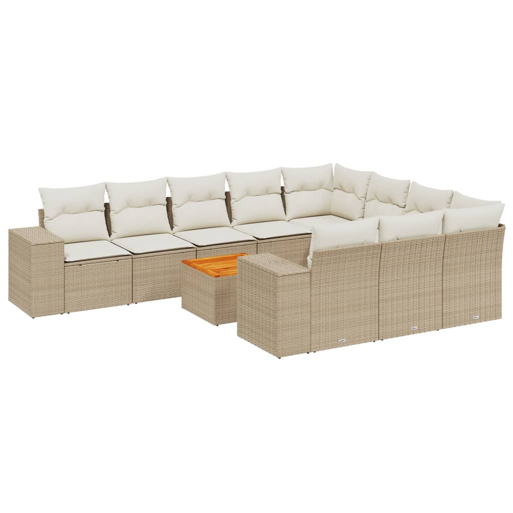 vidaXL 11-delige Tuinset met kussens poly rattan beige