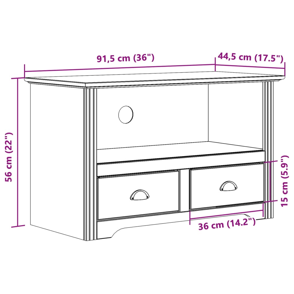 vidaXL Tv-meubel met 2 lades BODO 91,5x44,5x56 cm grenenhout bruin