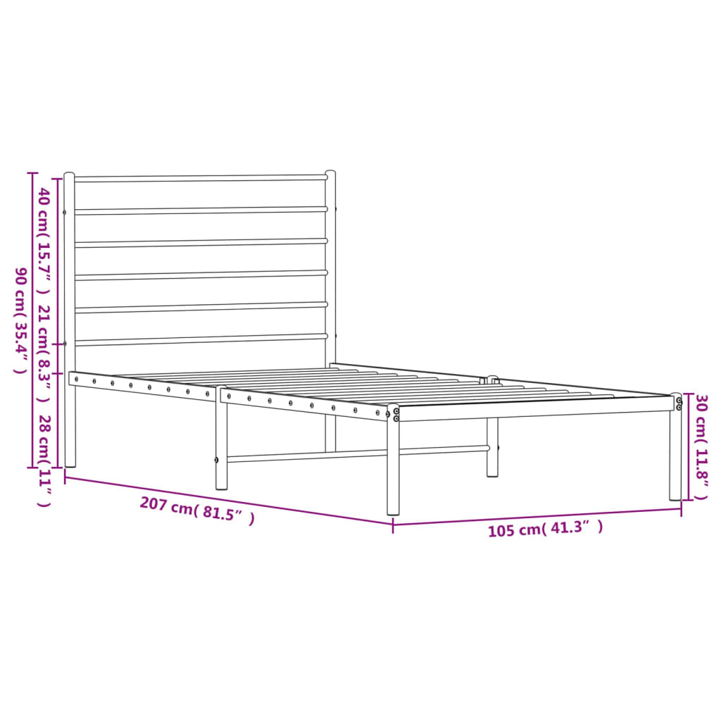 vidaXL Bedframe met hoofdbord metaal zwart 100x200 cm