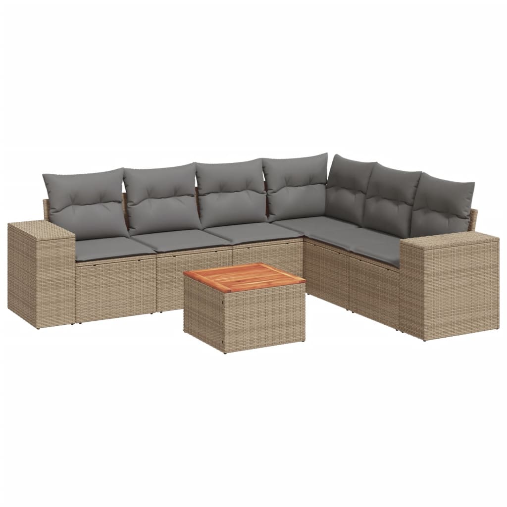 vidaXL 7-delige Loungeset met kussens poly rattan beige