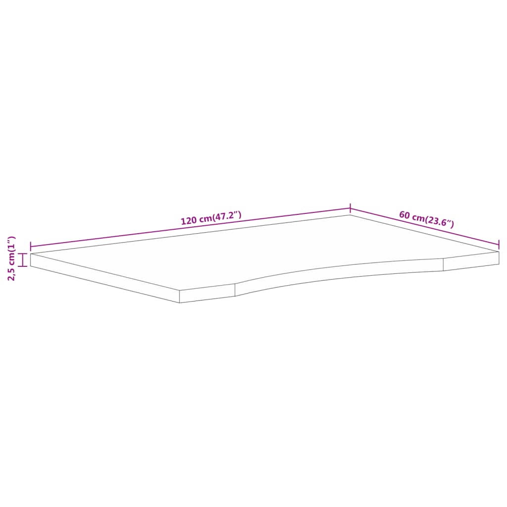 vidaXL Bureaublad met ronding 120x60x2,5 cm massief ruw mangohout