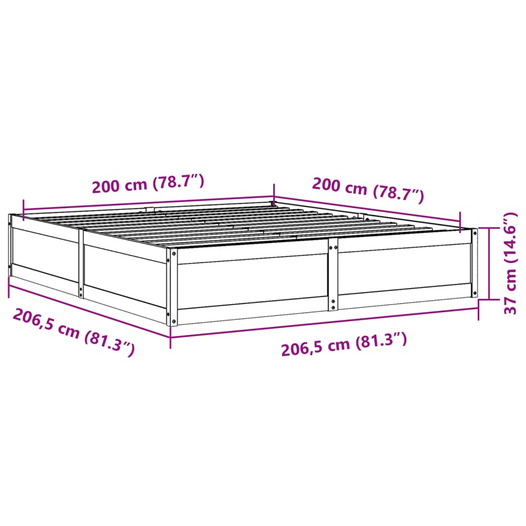 vidaXL Bedframe zonder matras massief grenenhout wit 200x200 cm