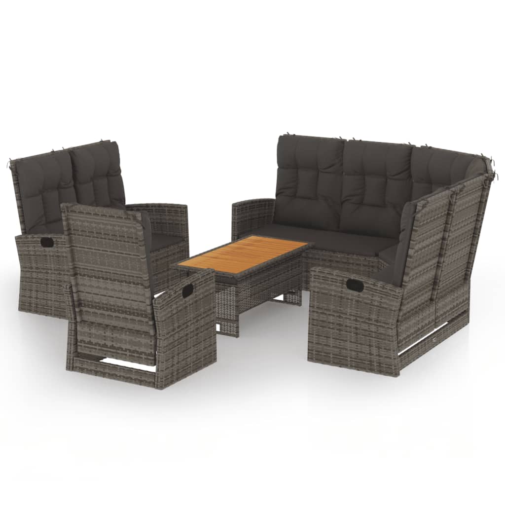 vidaXL 4-delige Loungeset met kussens poly rattan grijs