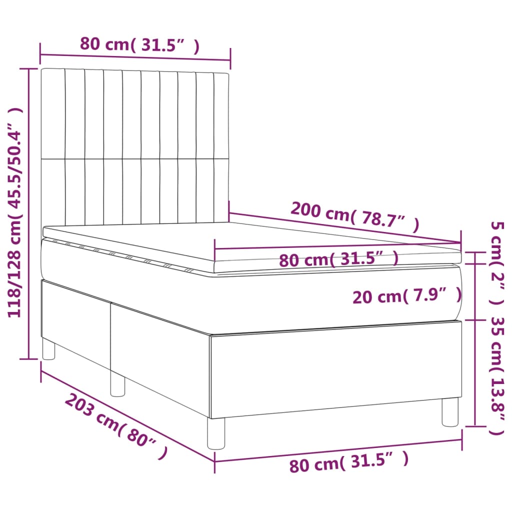 vidaXL Boxspring met matras stof crèmekleurig 80x200 cm