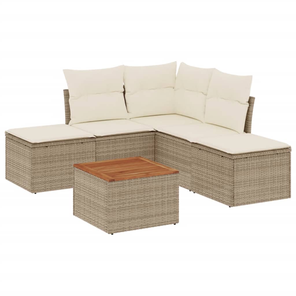 vidaXL 6-delige Loungeset met kussens poly rattan beige