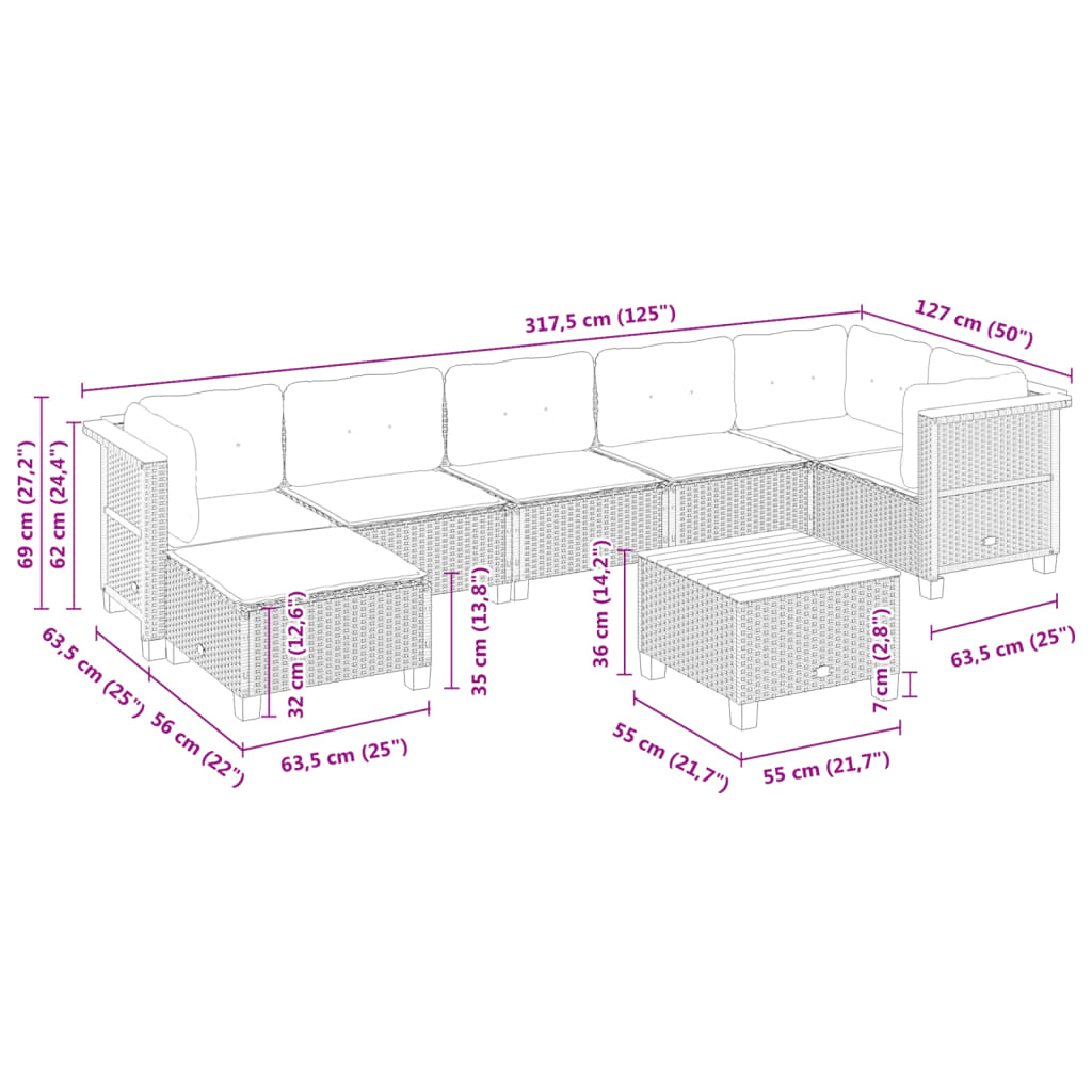 vidaXL 8-delige Loungeset met kussens poly rattan grijs