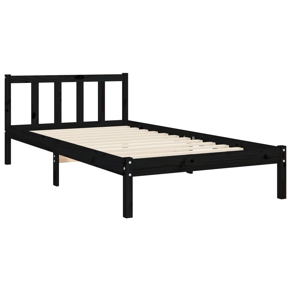 vidaXL Bedframe met hoofdbord massief hout zwart 90x200 cm