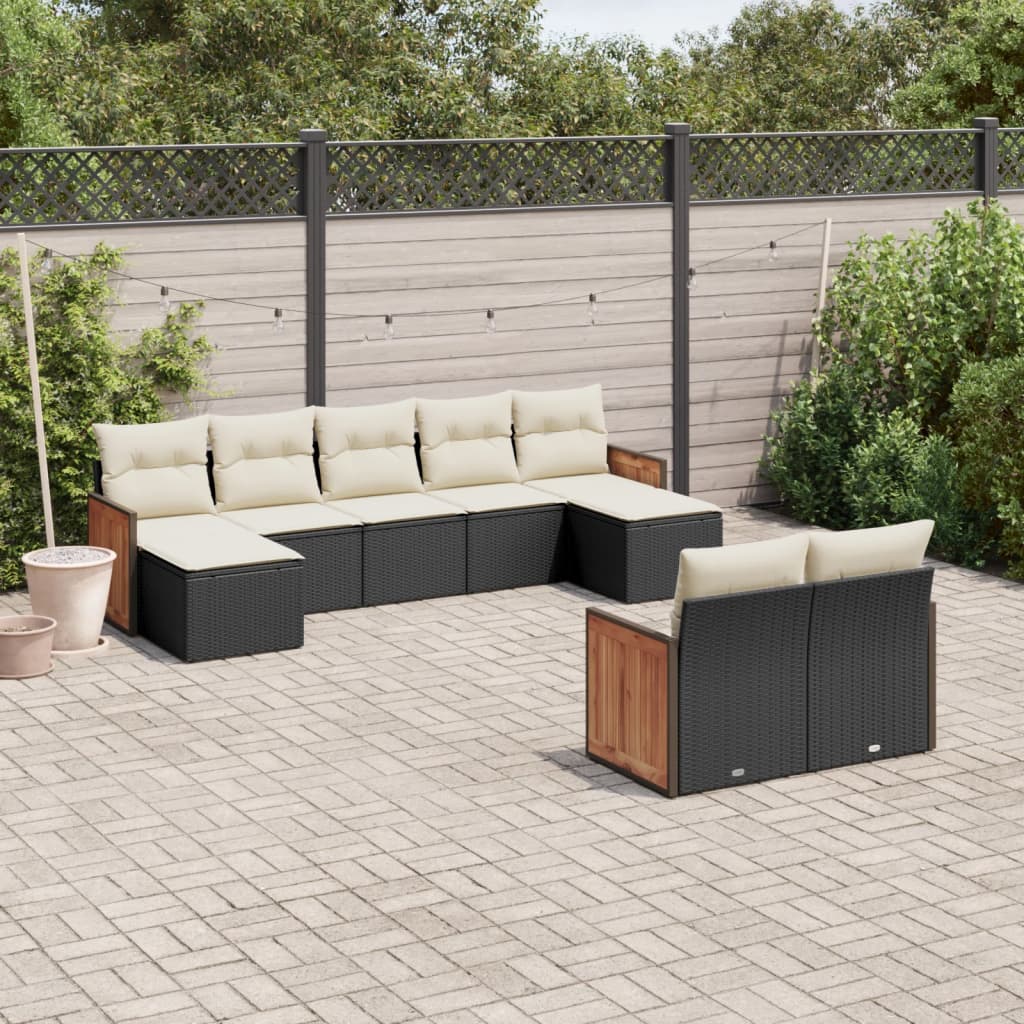 vidaXL 9-delige Loungeset met kussens poly rattan zwart