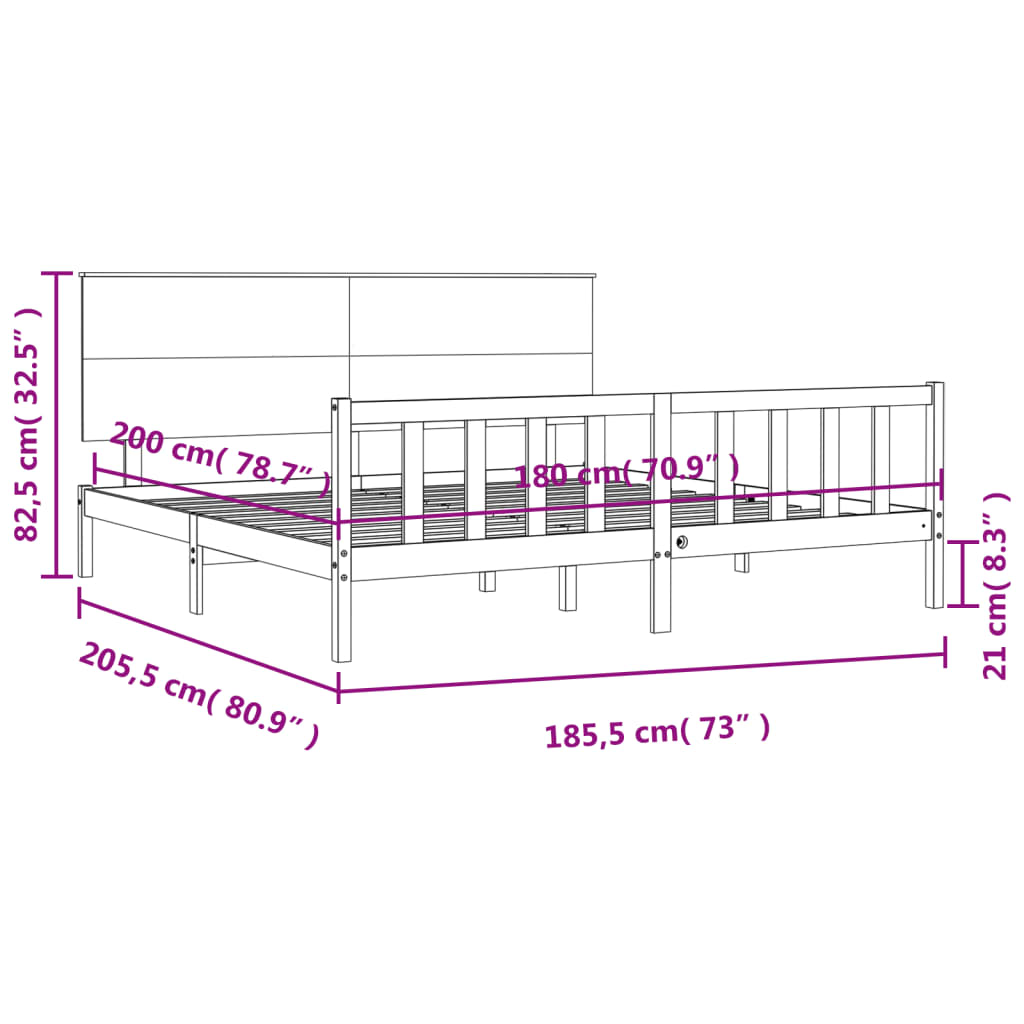 vidaXL Bedframe met hoofdbord massief hout zwart