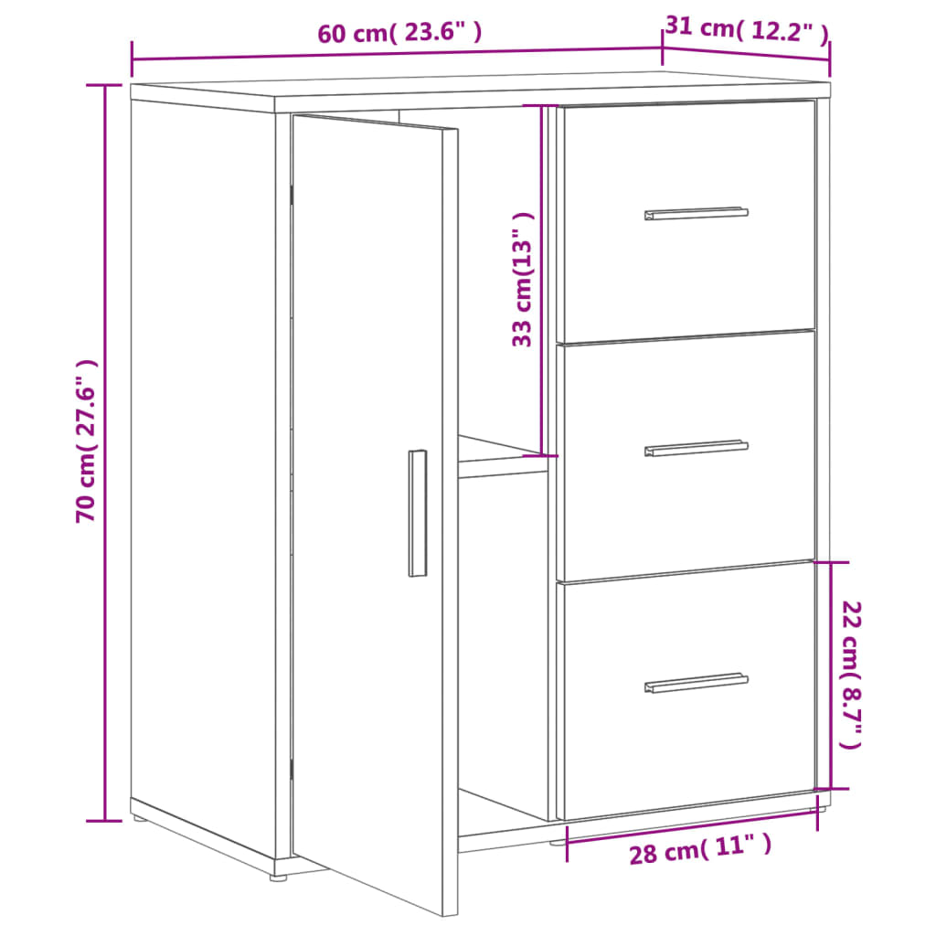 vidaXL Dressoirs 2 st 60x31x70 cm bewerkt hout grijs sonoma eikenkleur