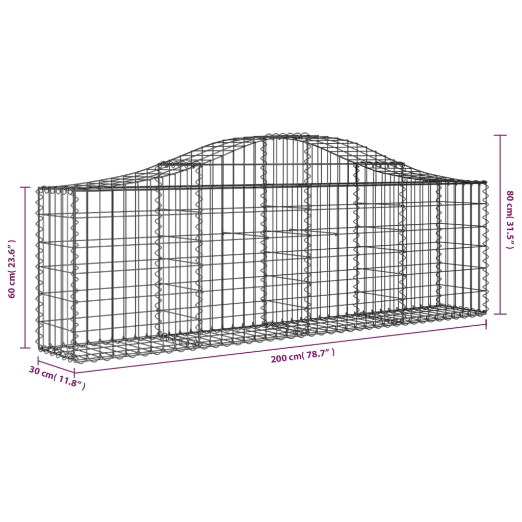 vidaXL Schanskorven 9 st gewelfd 200x30x60/80 cm gegalvaniseerd ijzer