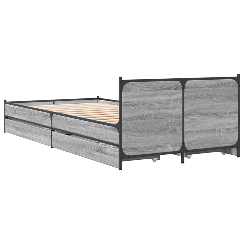 vidaXL Bedframe met lades bewerkt hout grijs sonoma eiken 90x200 cm