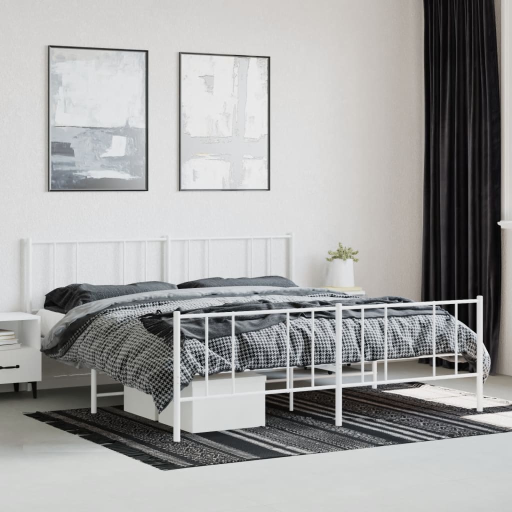 vidaXL Bedframe met hoofd- en voeteneinde metaal wit 183x213 cm