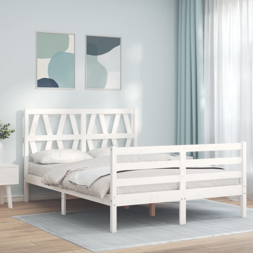 vidaXL Bedframe met hoofdbord massief hout wit