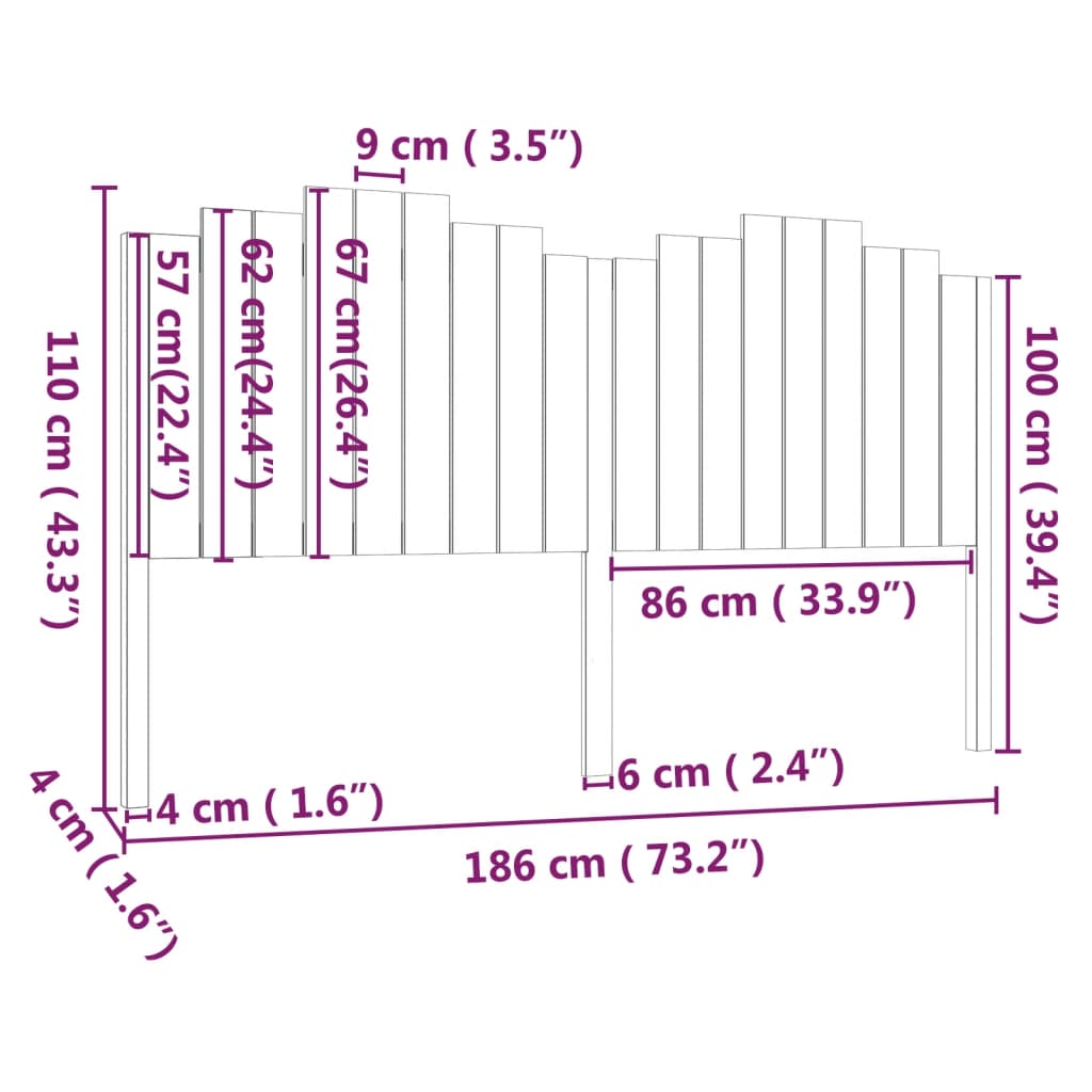 vidaXL Hoofdbord 186x4x110 cm massief grenenhout wit