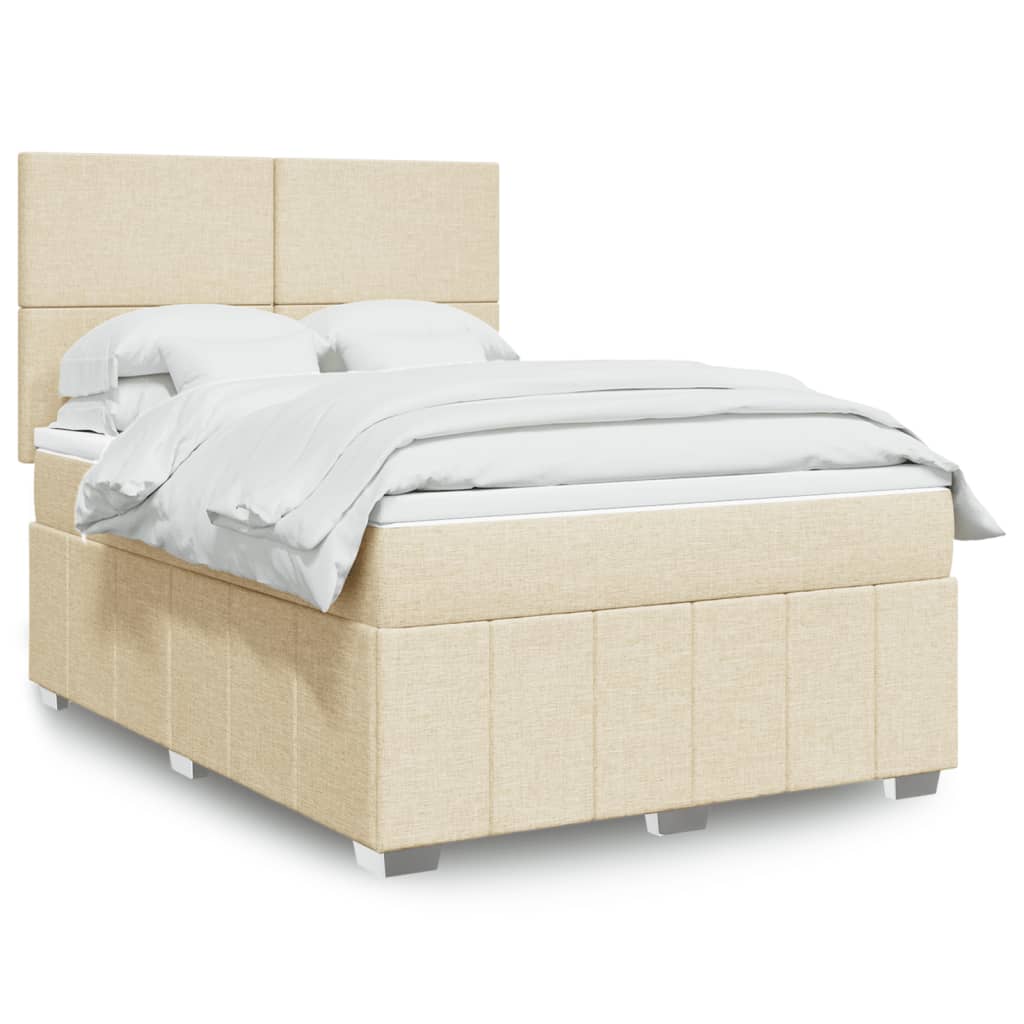 vidaXL Boxspring met matras stof crèmekleurig 160x200 cm