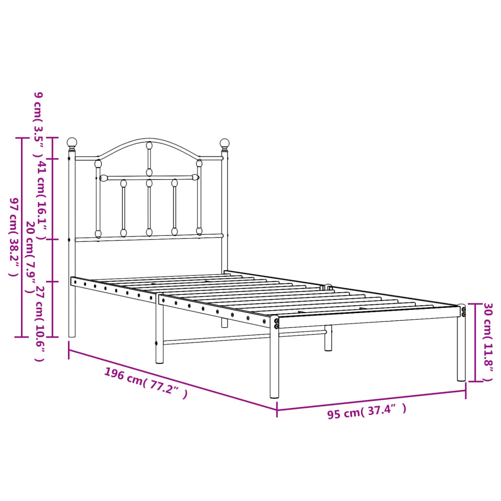 vidaXL Bedframe met hoofdbord metaal wit 90x190 cm