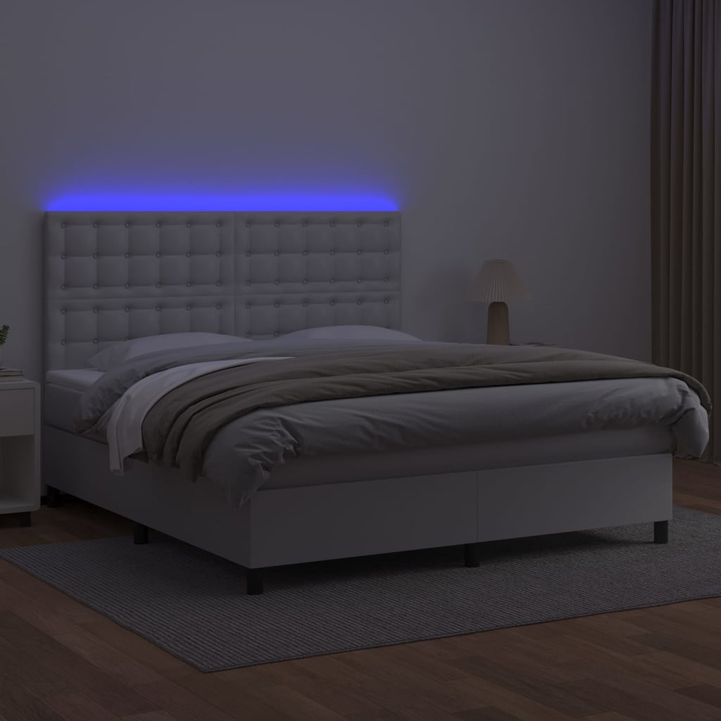 vidaXL Boxspring met matras en LED kunstleer wit 180x200 cm