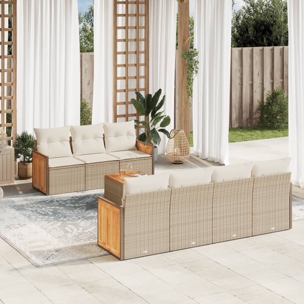 vidaXL 8-delige Loungeset met kussens poly rattan beige