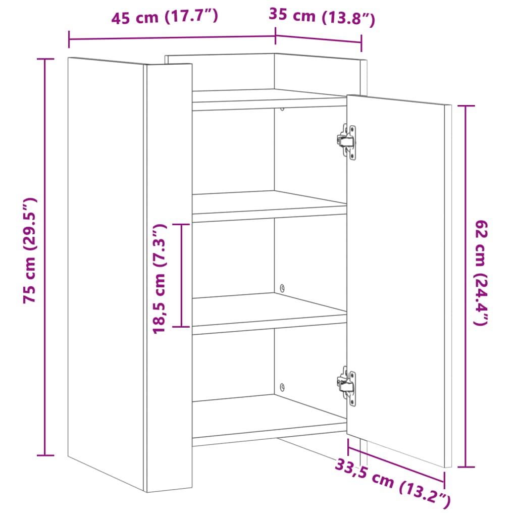 vidaXL Dressoir 45x35x75 cm bewerkt hout wit