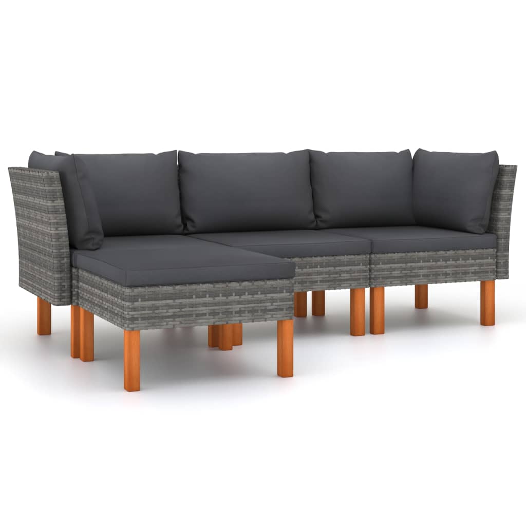 vidaXL 4-delige Loungeset met kussens poly rattan grijs