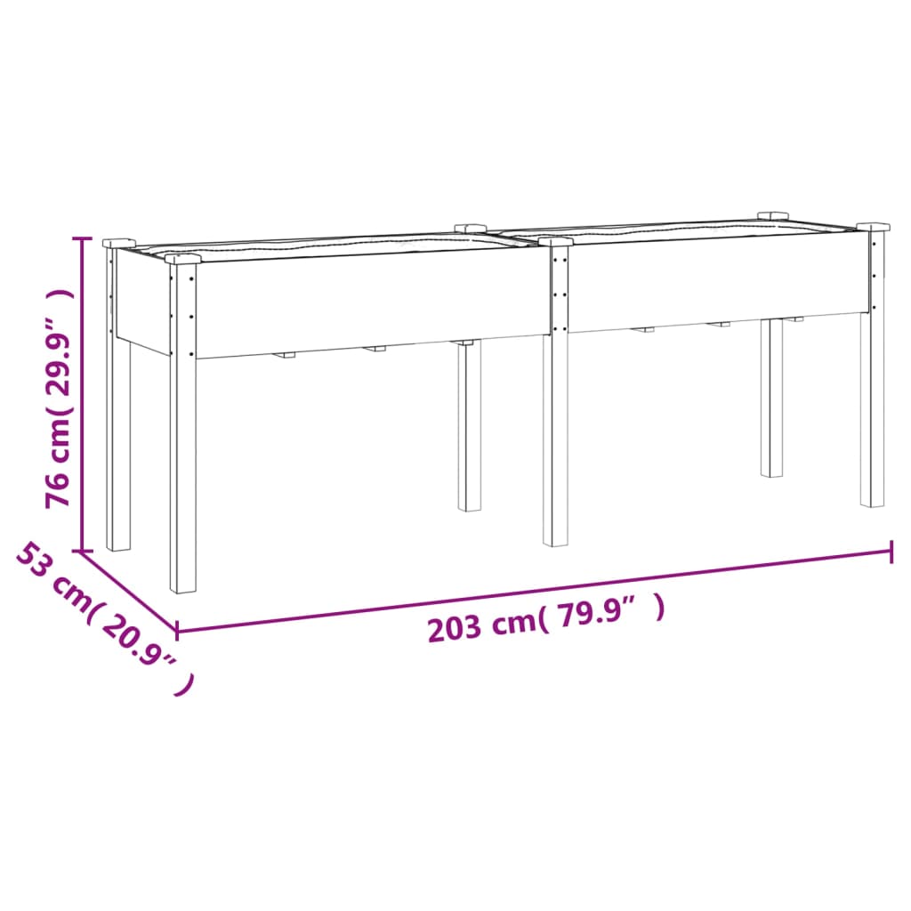 vidaXL Plantenbak met voering 203x53x76 cm massief vurenhout