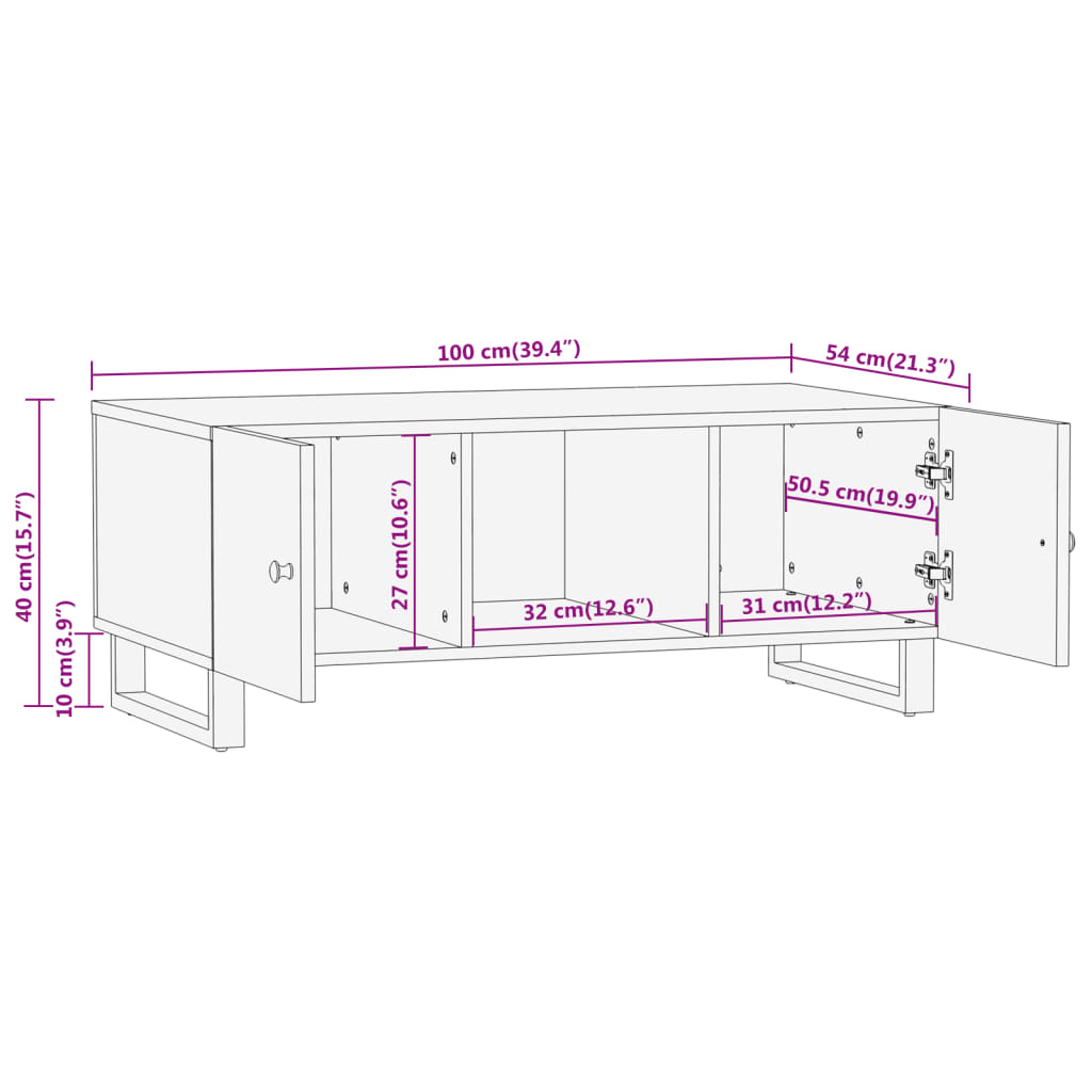 vidaXL Salontafel 100x54x40 cm massief mangohout bruin en zwart