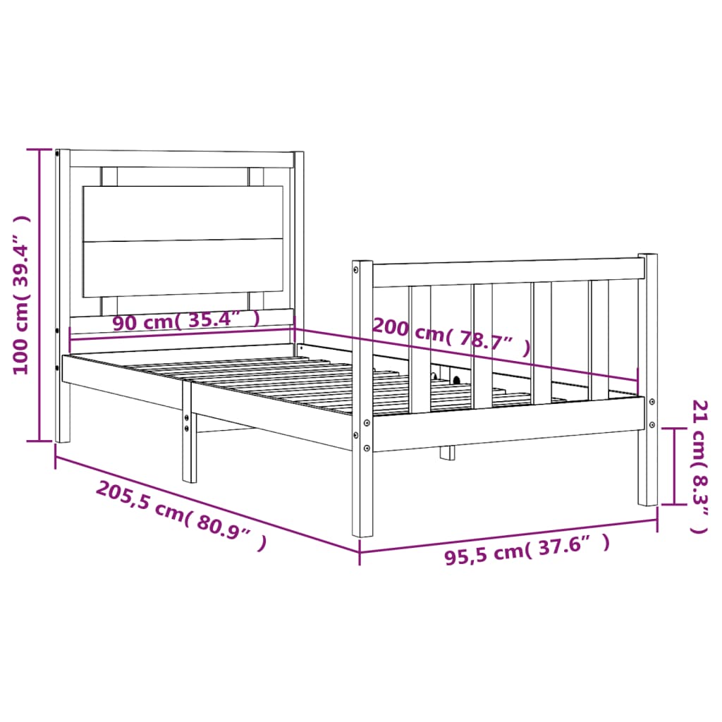 vidaXL Bedframe zonder matras massief grenenhout wit 90x200 cm