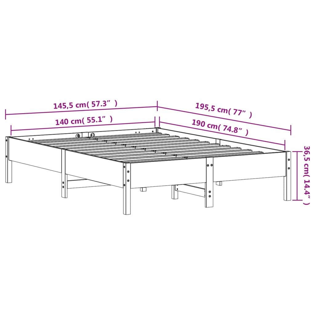 vidaXL Bed met matras massief grenenhout wasbruin 140x190 cm