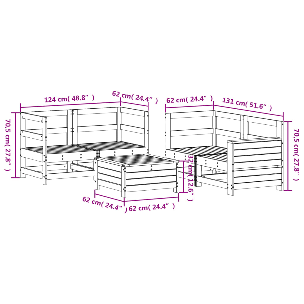 vidaXL 5-delige Loungeset geïmpregneerd grenenhout