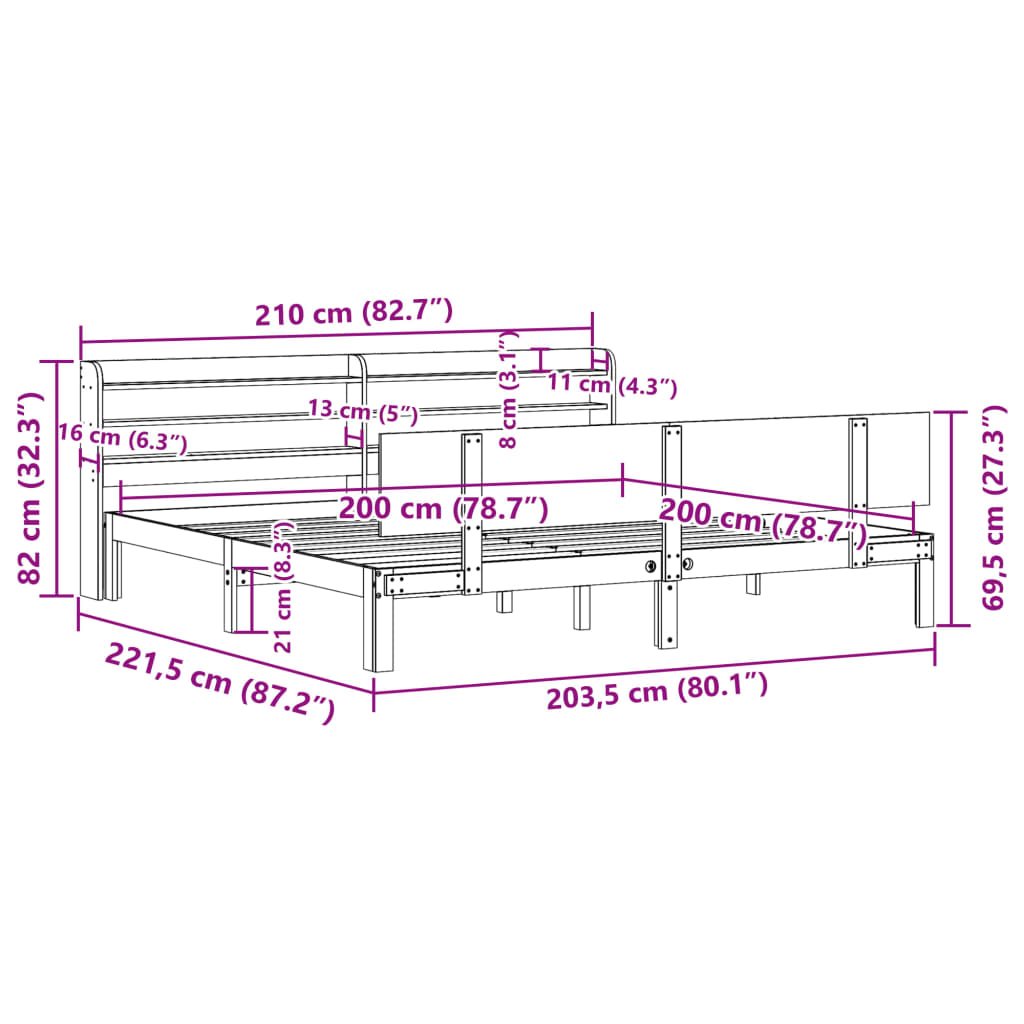 vidaXL Bedframe met hoofdeinde zonder matras 200x200 cm wit