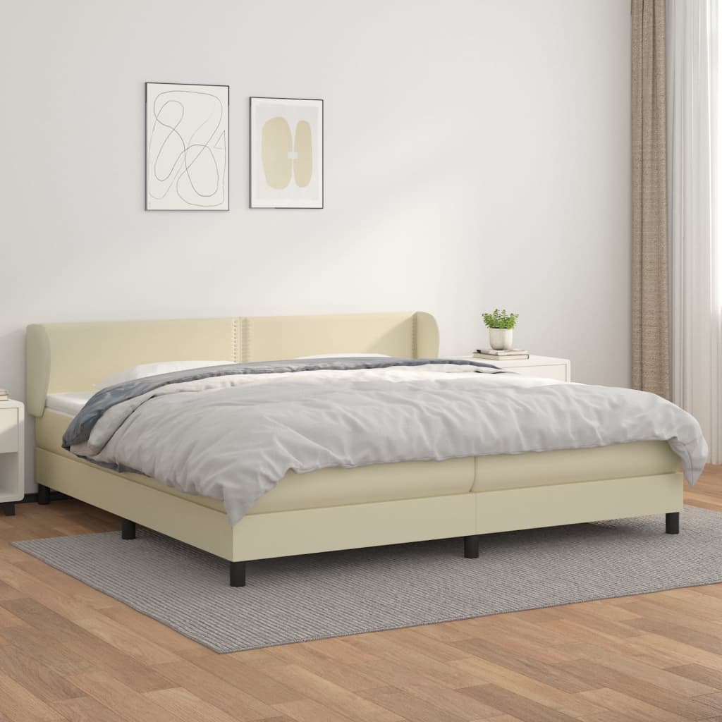 vidaXL Boxspring met matras kunstleer crèmekleurig 200x200 cm