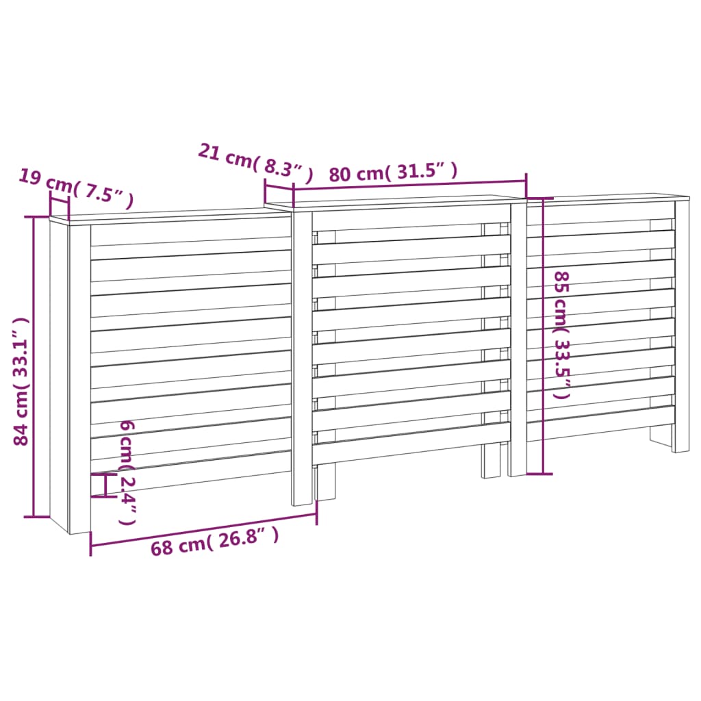 vidaXL Radiatorombouw 210x21x85 cm massief grenenhout wit