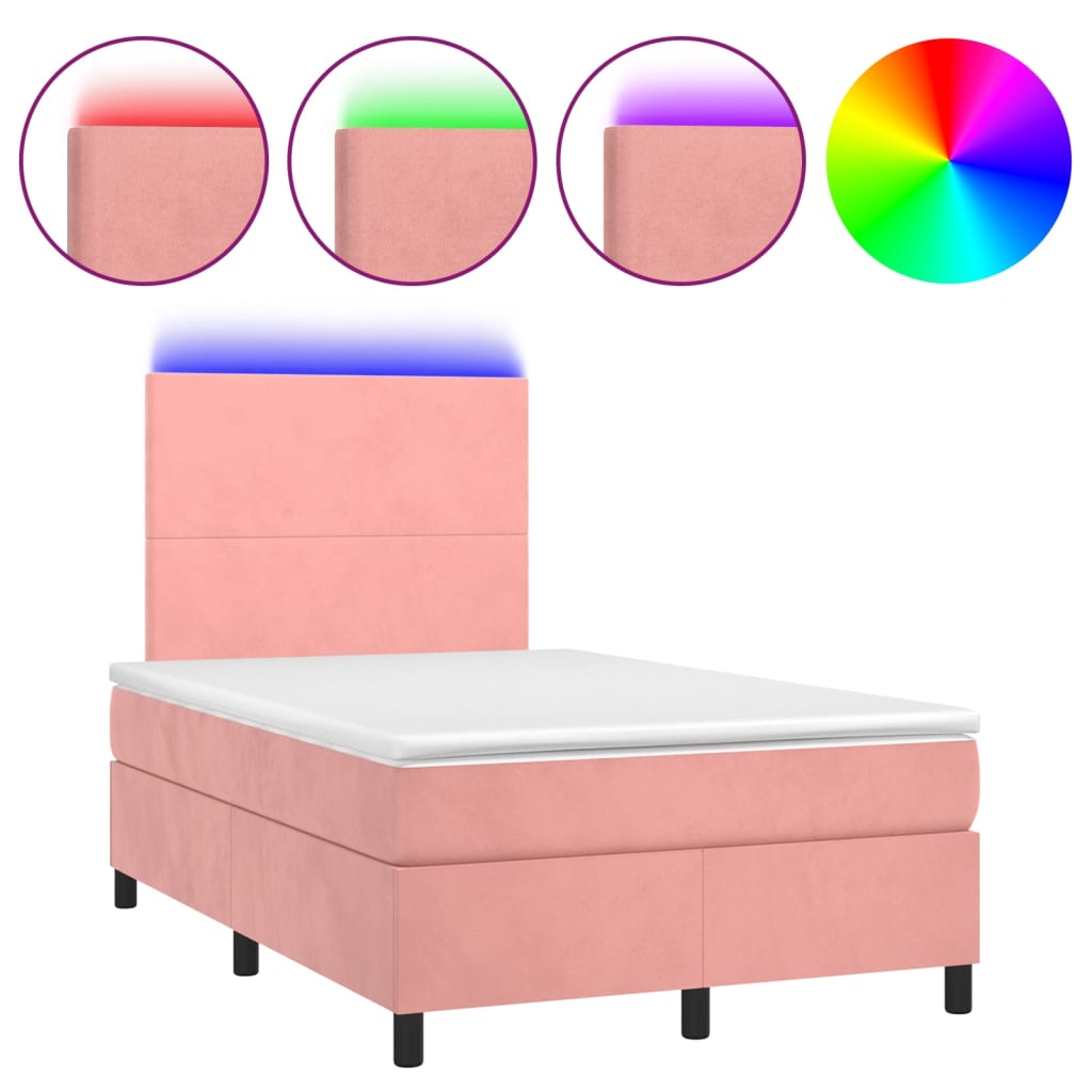 vidaXL Boxspring met matras en LED fluweel roze 120x200 cm