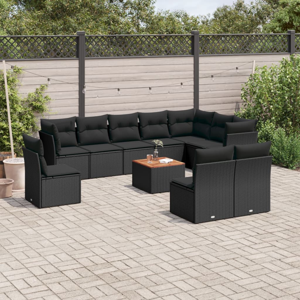 vidaXL 11-delige Loungeset met kussens poly rattan zwart