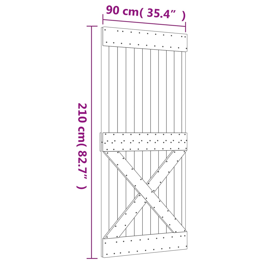 vidaXL Schuifdeur met beslag 90x210 cm massief grenenhout